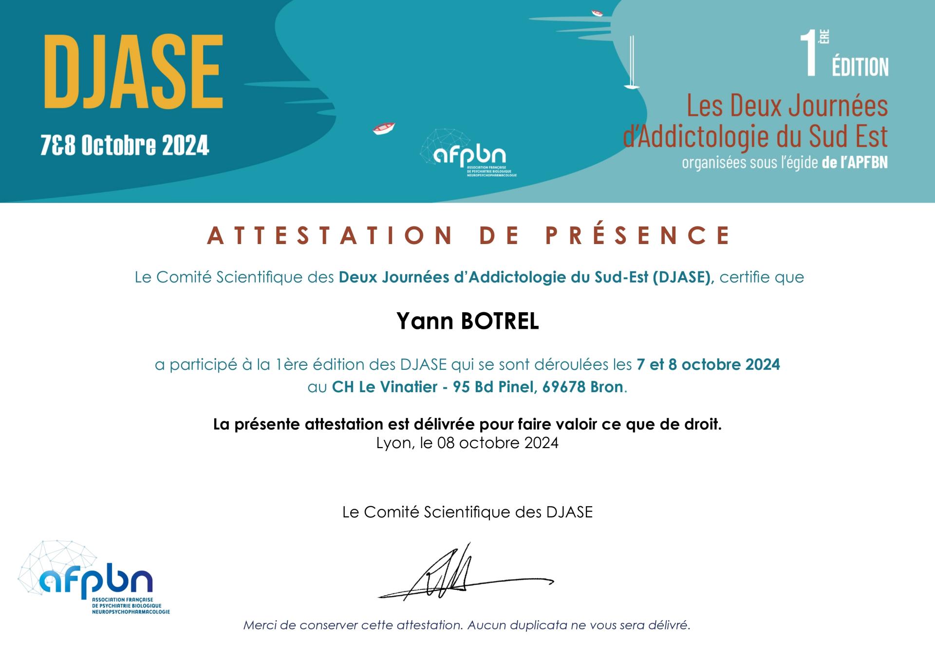 Congrès d'addictologie DJASE Lyon